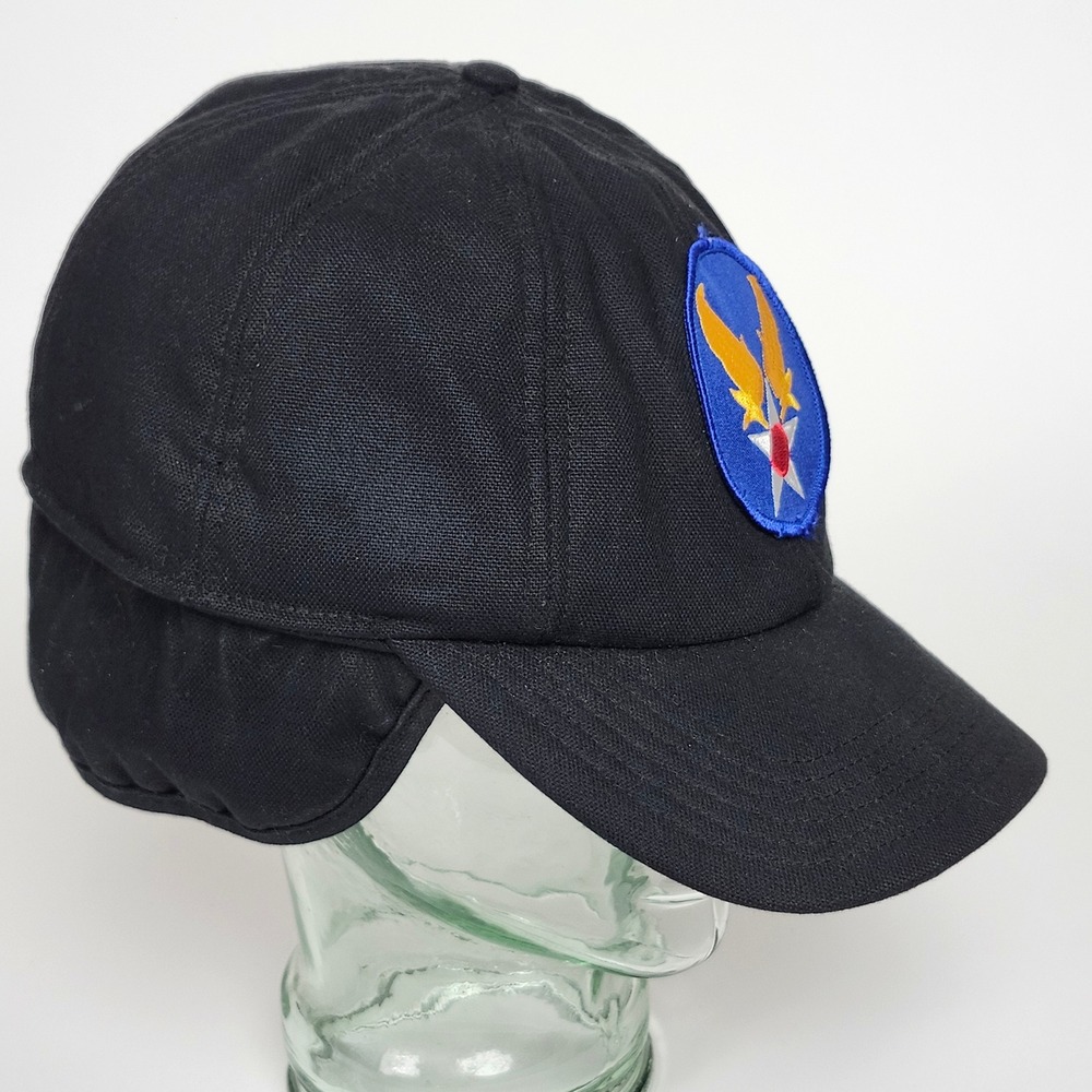 Carhartt Black Canvas Earflap Winter Hat USAF Patch Military Workwear